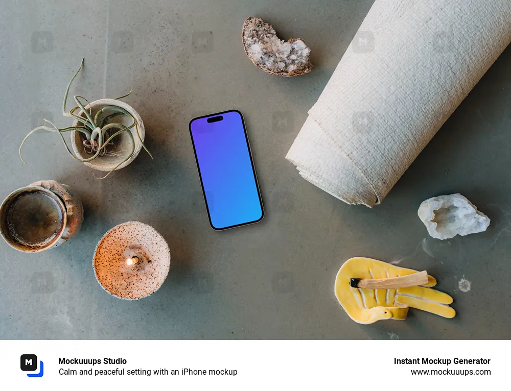 Calm and peaceful setting with an iPhone mockup