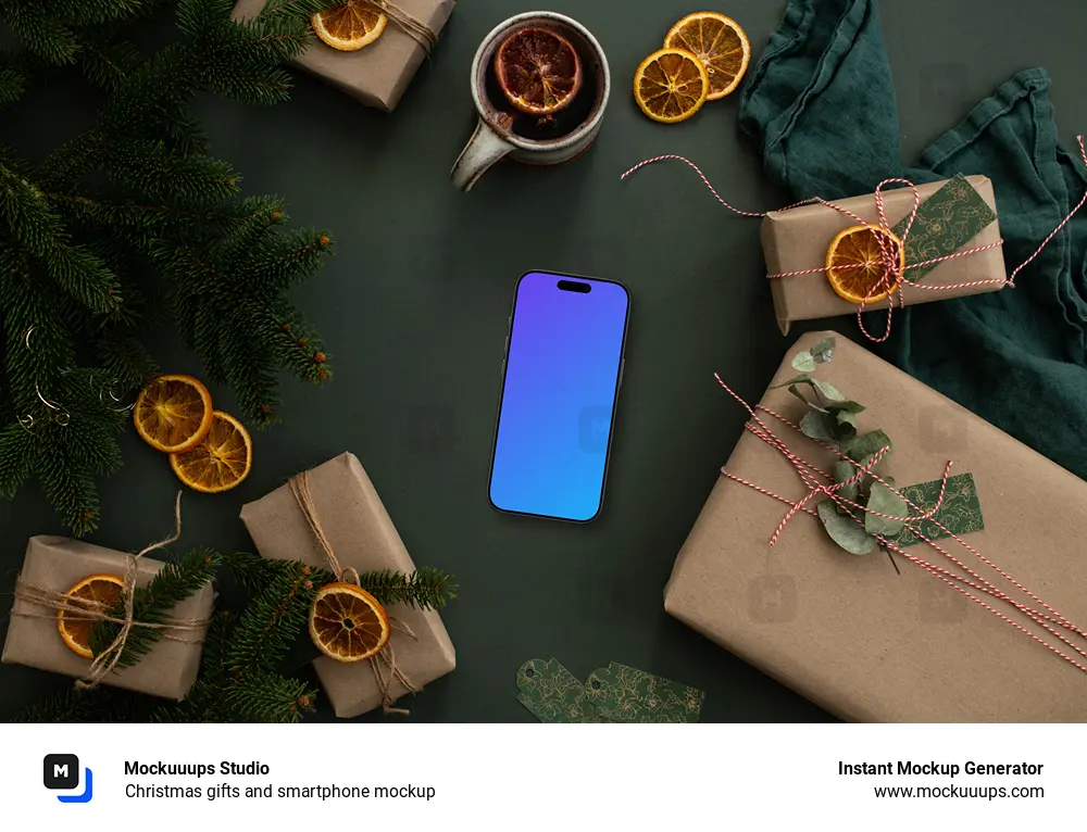 Christmas gifts and smartphone mockup