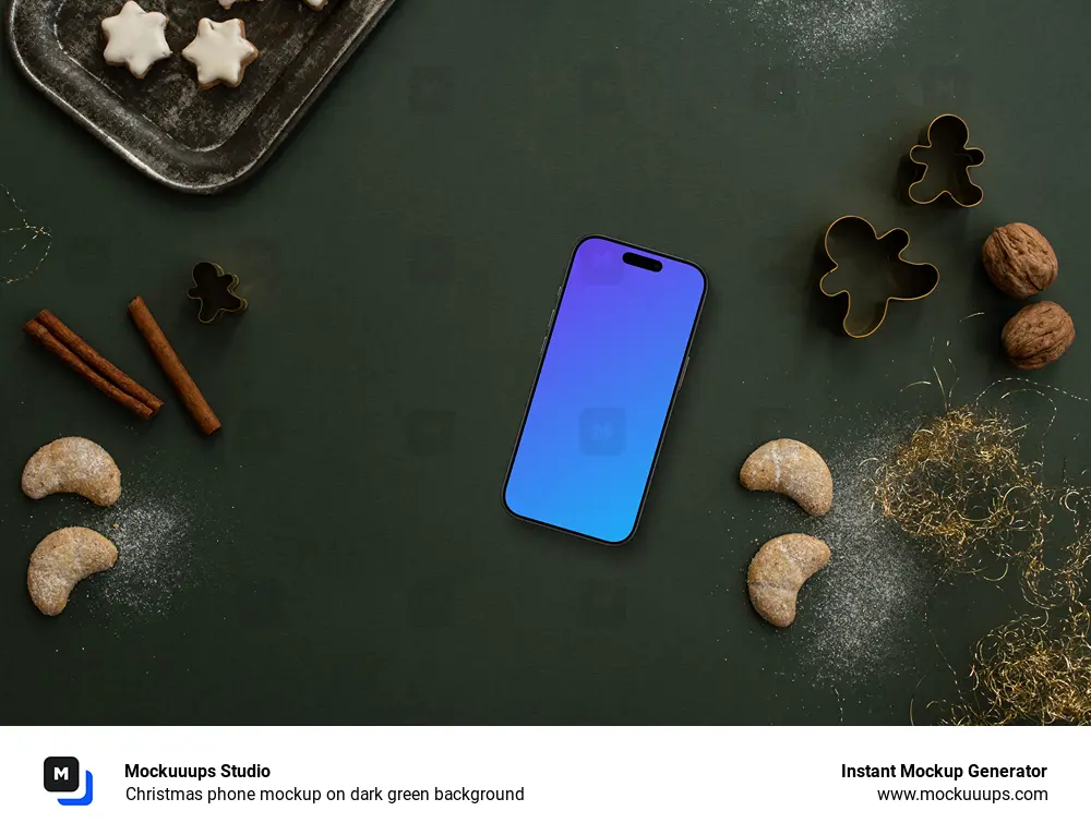 Christmas phone mockup on dark green background