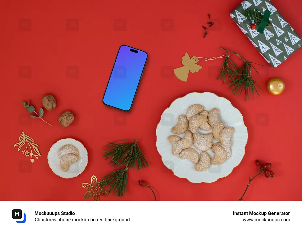 Christmas phone mockup on red background