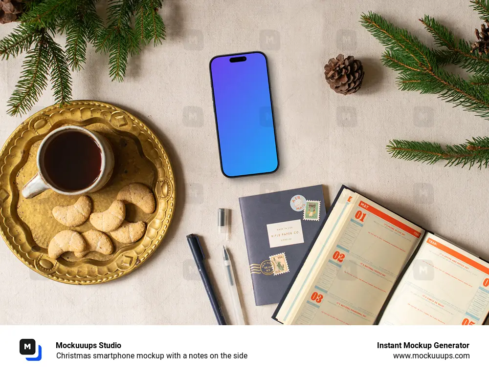 Christmas smartphone mockup with a notes on the side