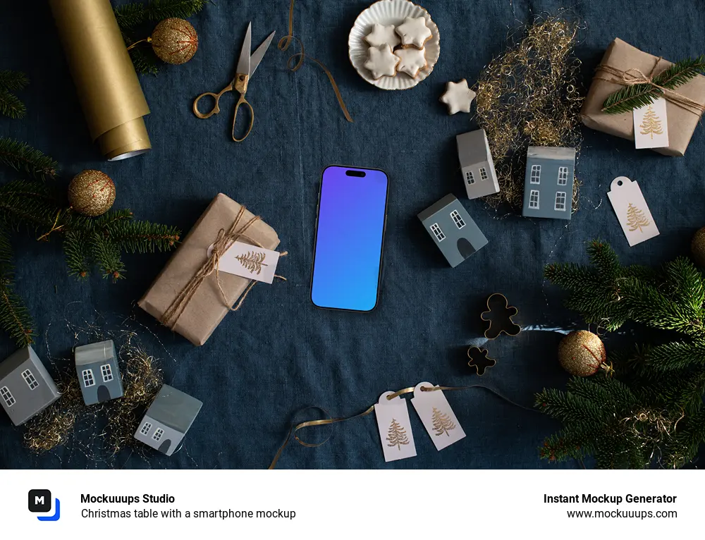 Christmas table with a smartphone mockup