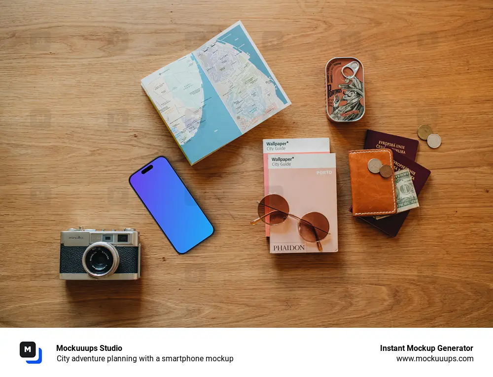 City adventure planning with a smartphone mockup