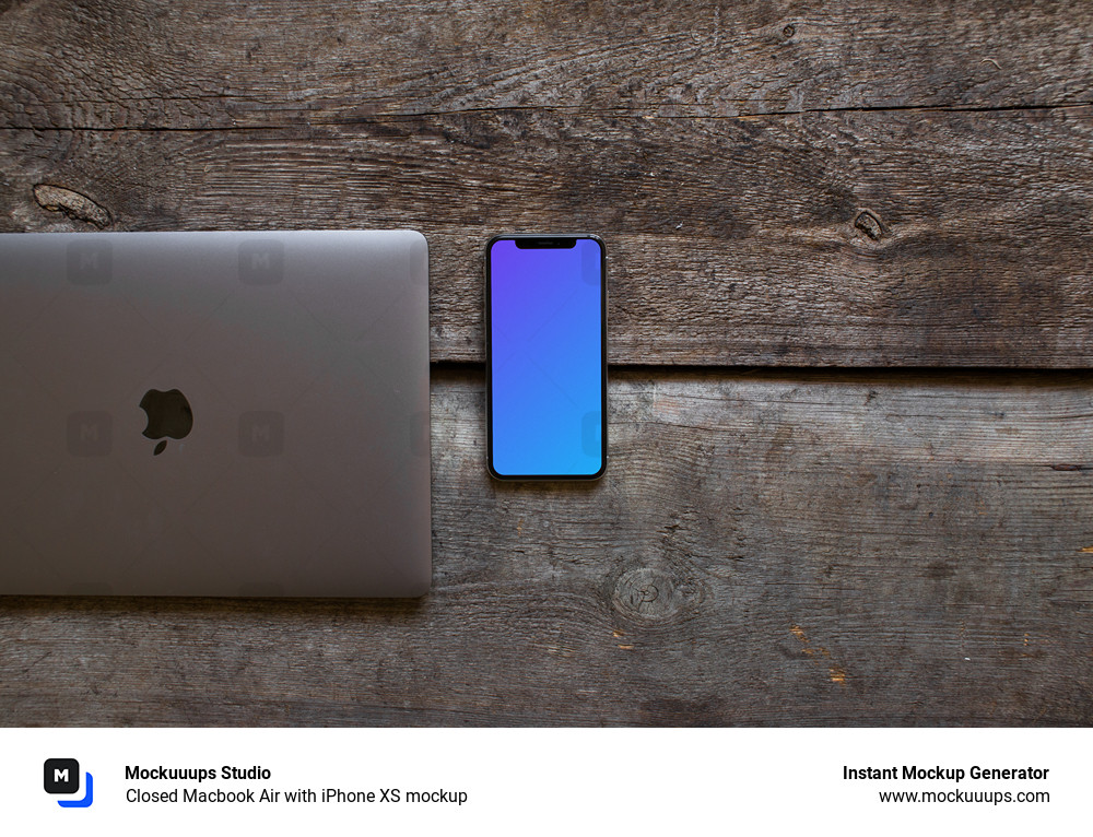 Closed Macbook Air with iPhone XS mockup