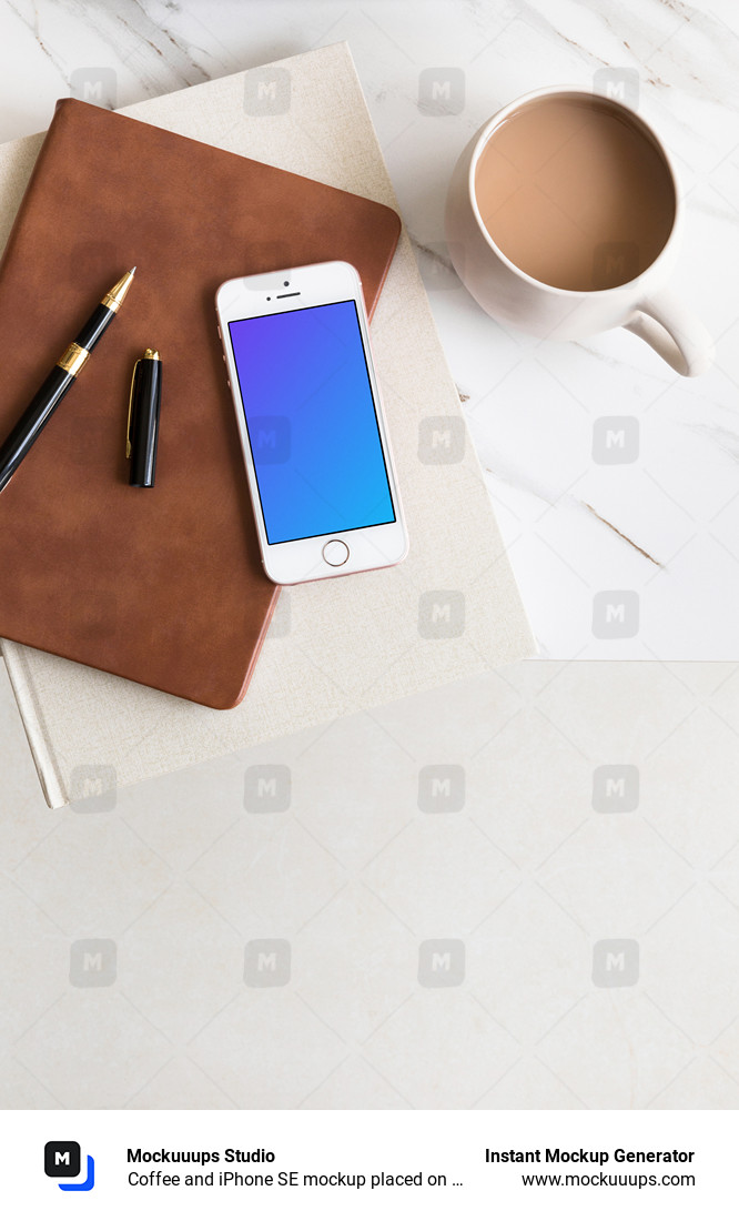 Coffee and iPhone SE mockup placed on marble table