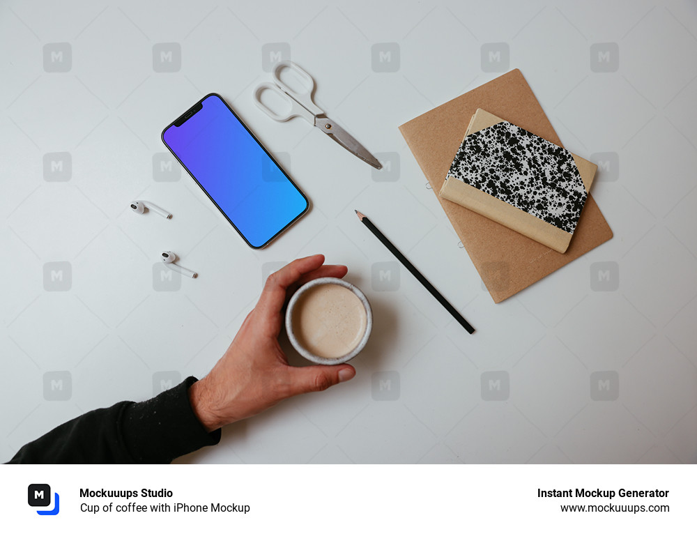 Cup of coffee with iPhone Mockup