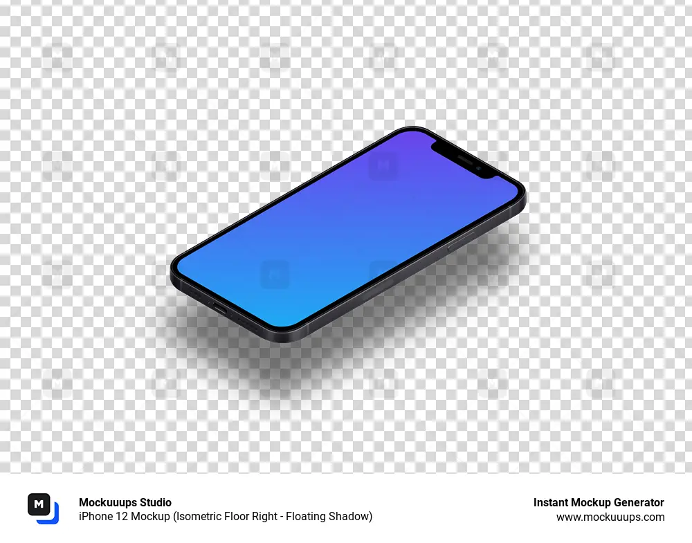 iPhone 12 Mockup (Isometric Floor Right - Floating Shadow)