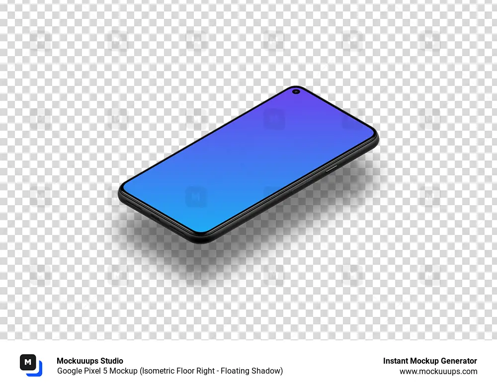 Google Pixel 5 Mockup (Isometric Floor Right - Floating Shadow)