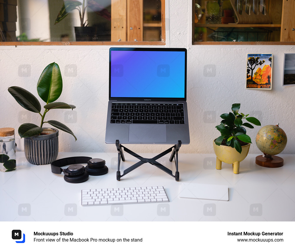 Front view of the Macbook Pro mockup on the stand