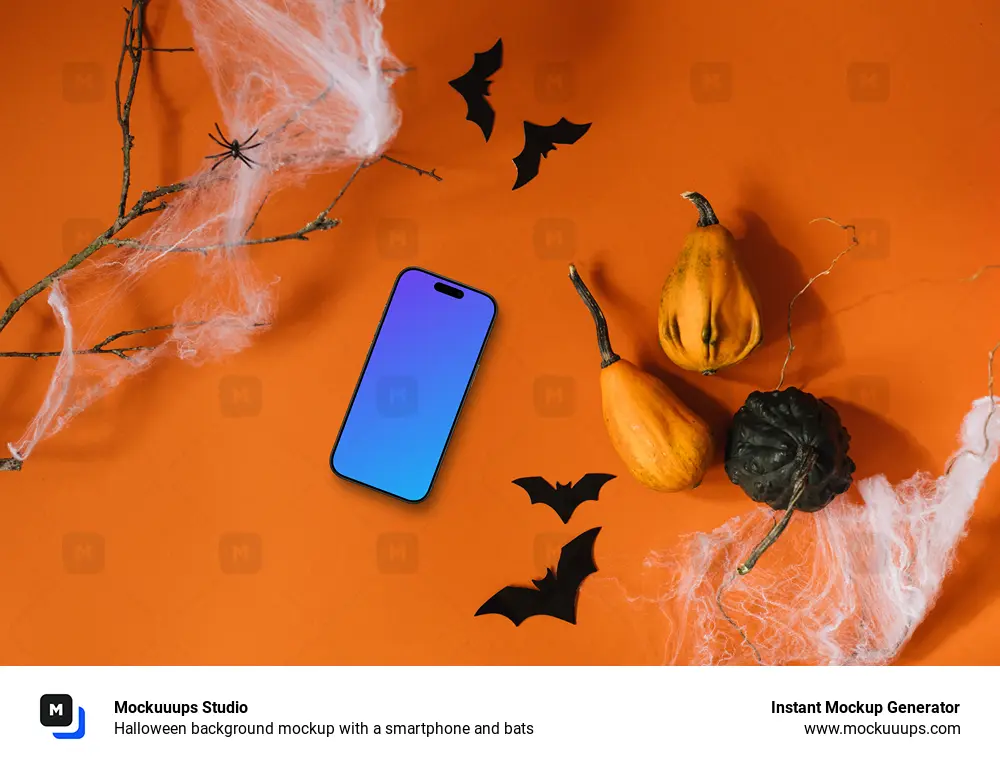 Halloween background mockup with a smartphone and bats