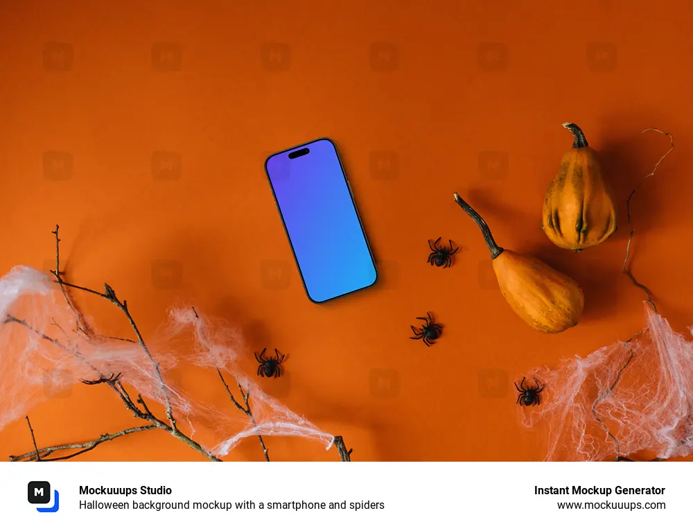 Halloween background mockup with a smartphone and spiders