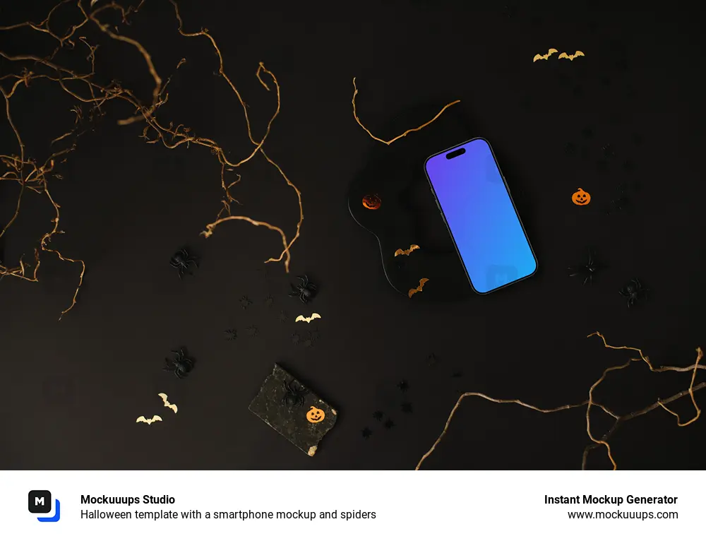 Halloween template with a smartphone mockup and spiders