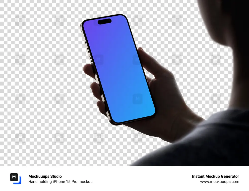 Hand holding iPhone 15 Pro mockup