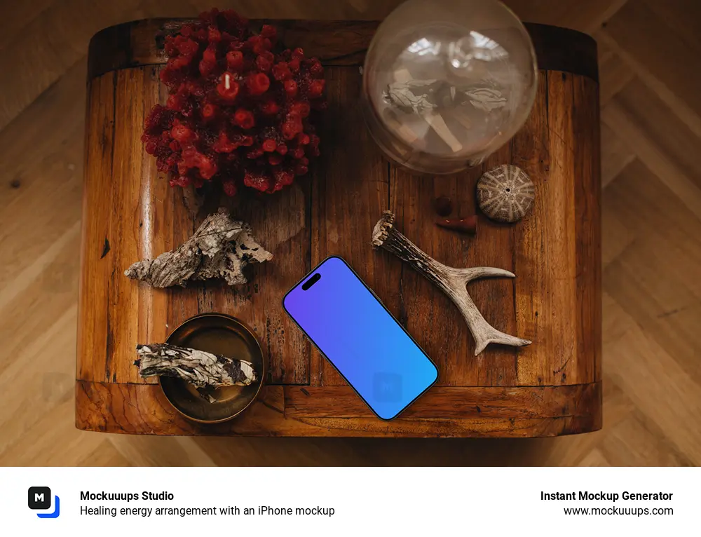 Healing energy arrangement with an iPhone mockup