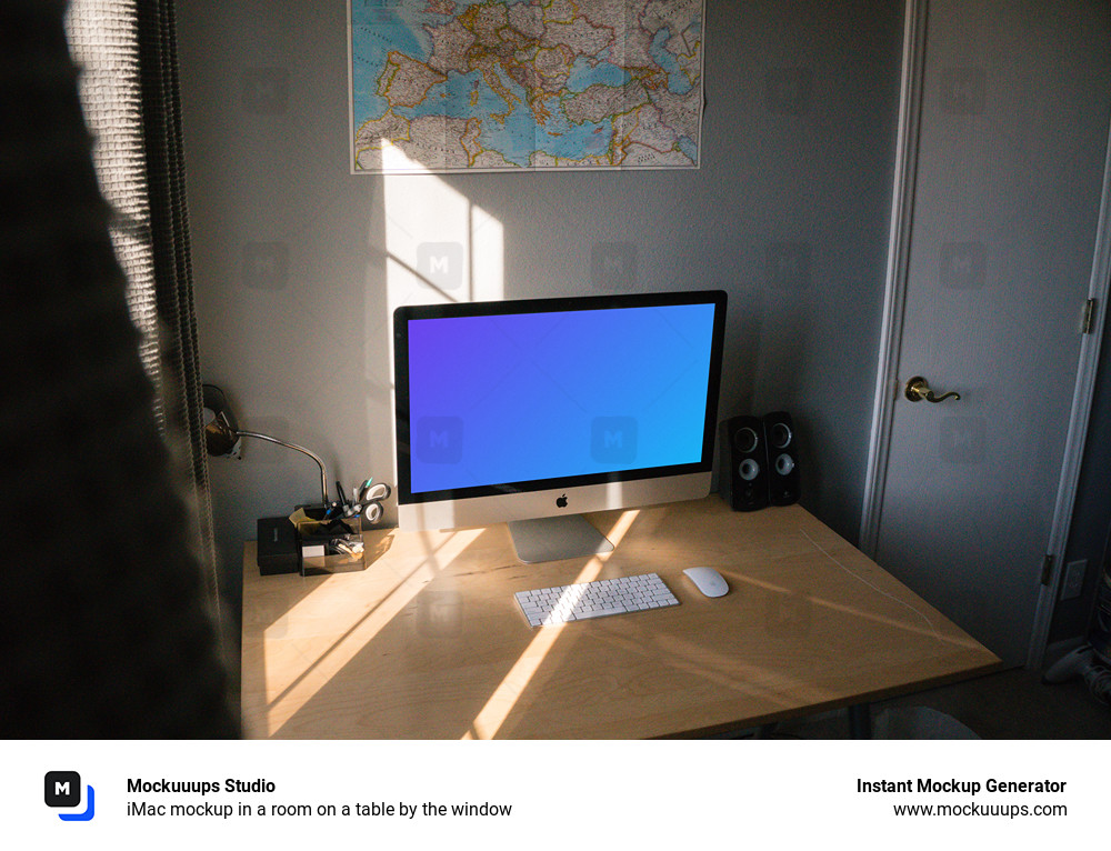 iMac mockup in a room on a table by the window