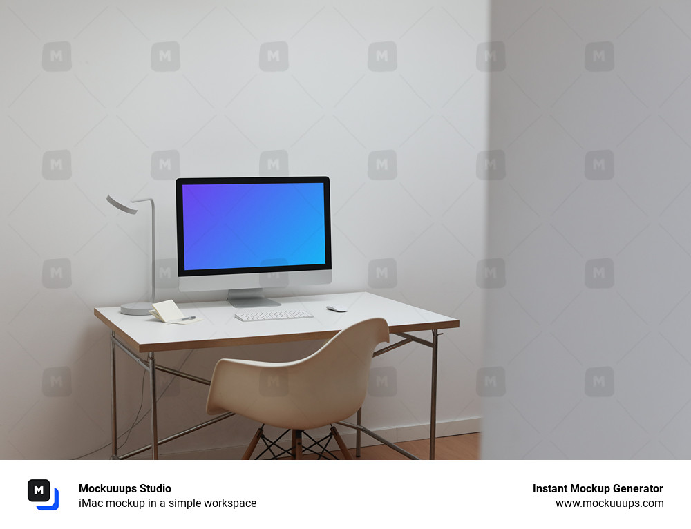 iMac mockup in a simple workspace 