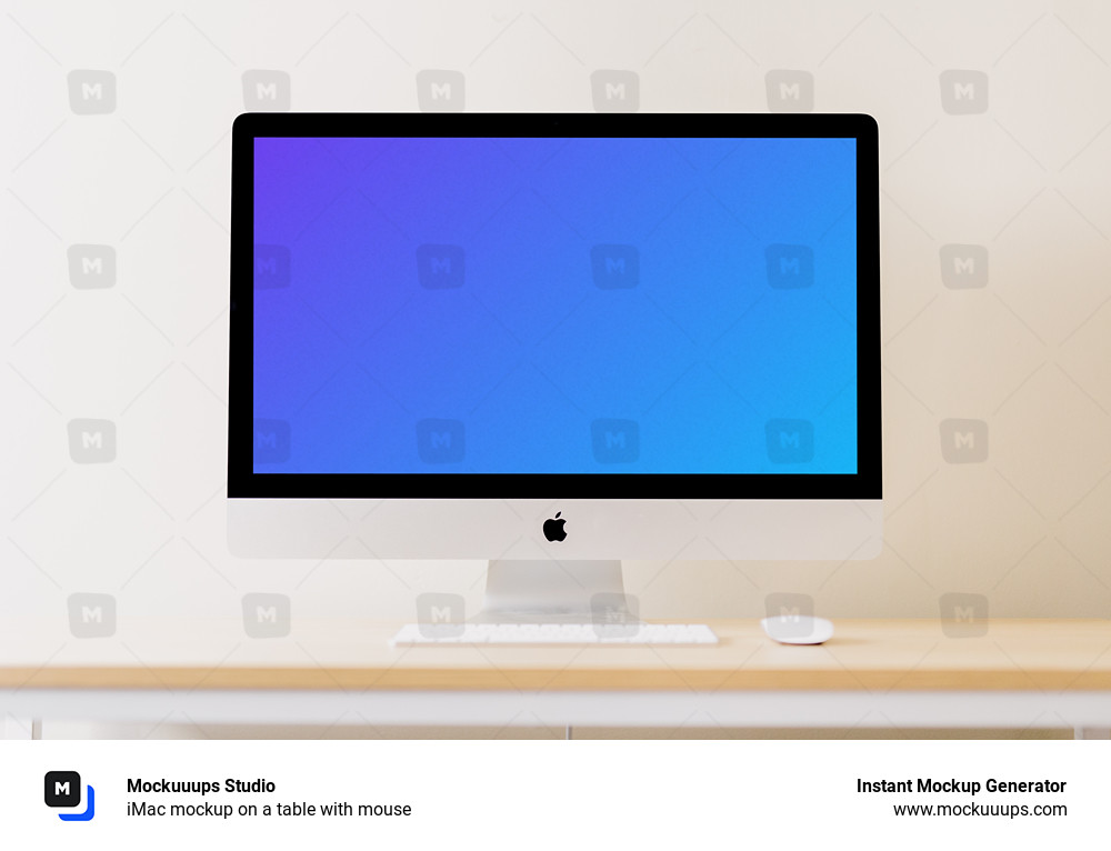 iMac mockup on a table with mouse