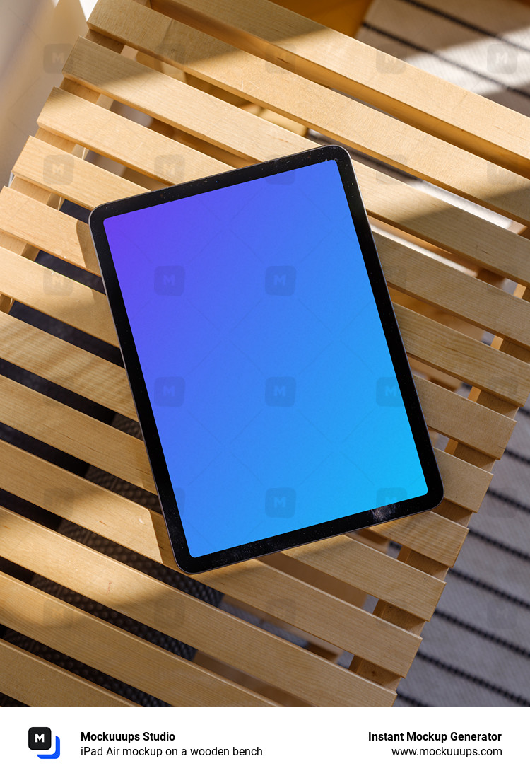 iPad Air mockup on a wooden bench 