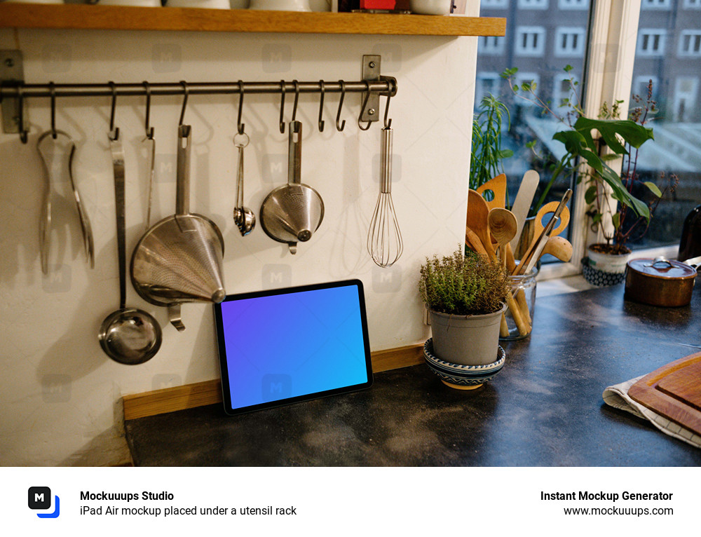 iPad Air mockup placed under a utensil rack