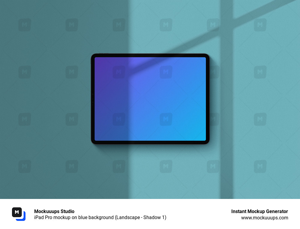 iPad Pro mockup on blue background (Landscape - Shadow 1)