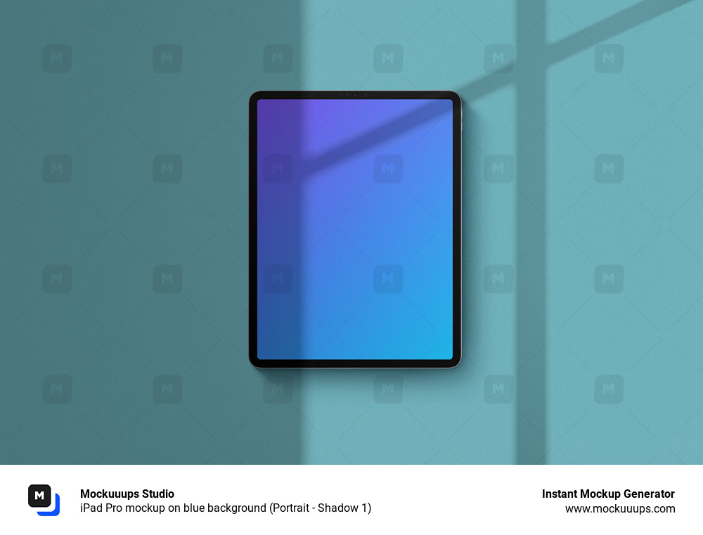 iPad Pro mockup on blue background (Portrait - Shadow 1)