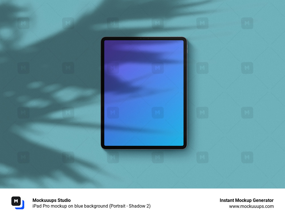 iPad Pro mockup on blue background (Portrait - Shadow 2)