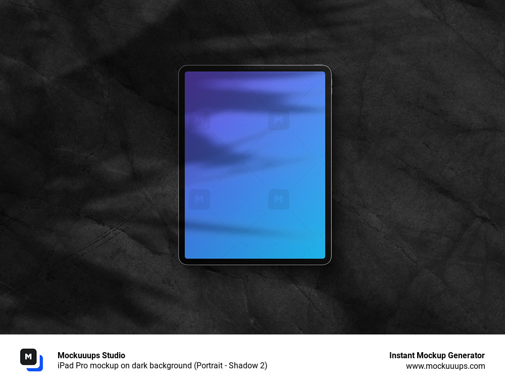 iPad Pro mockup on dark background (Portrait - Shadow 2)