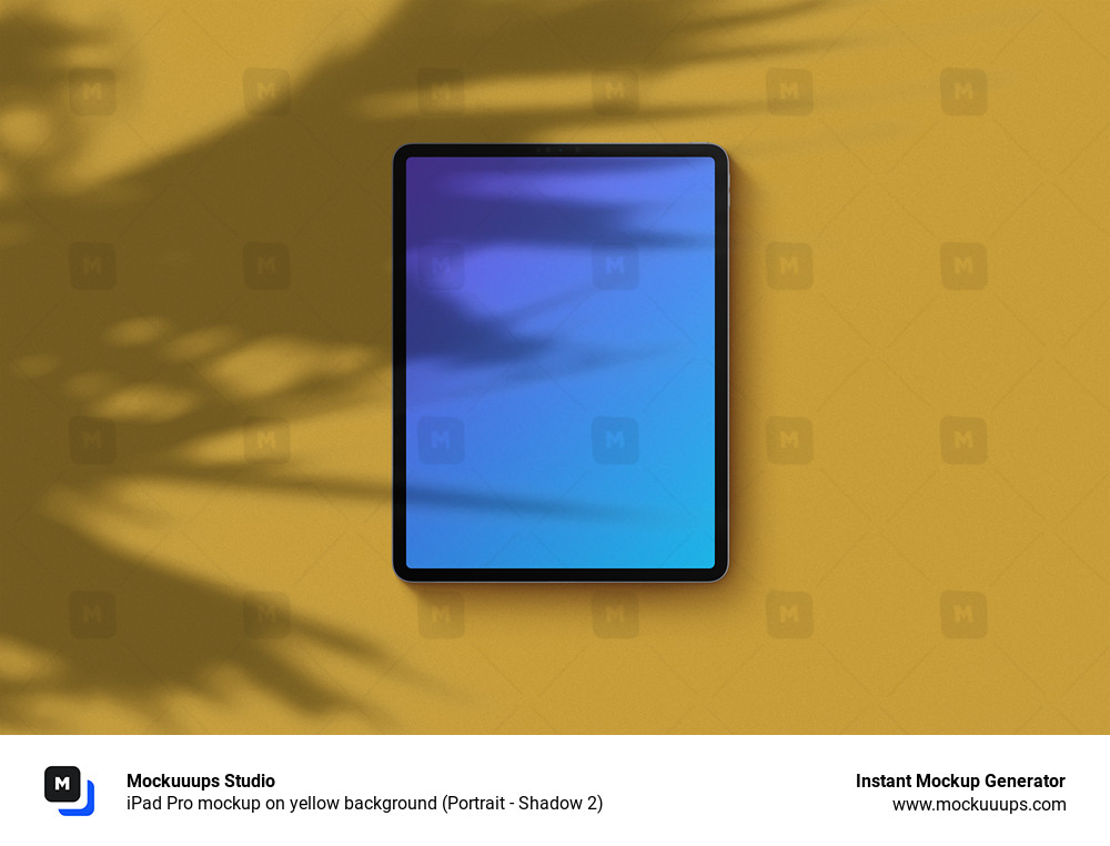 iPad Pro mockup on yellow background (Portrait - Shadow 2)