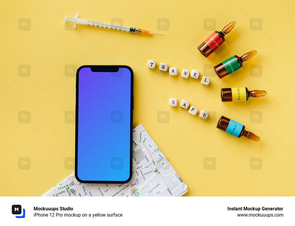 iPhone 12 Pro mockup on a yellow surface
