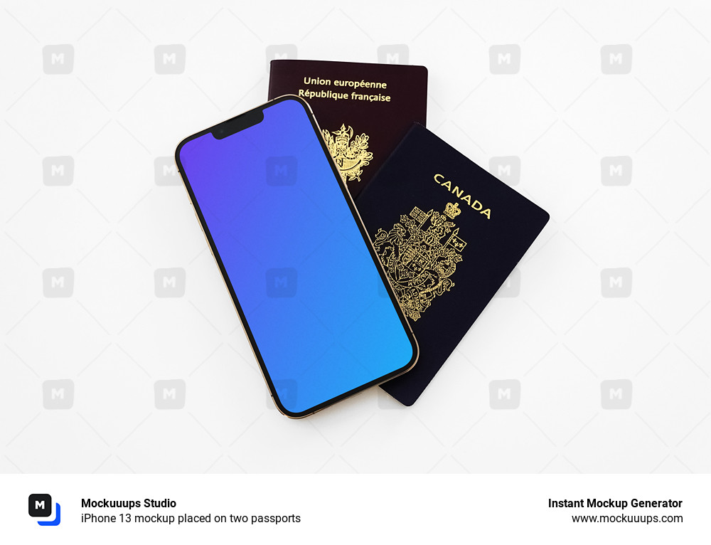 iPhone 13 mockup placed on two passports 