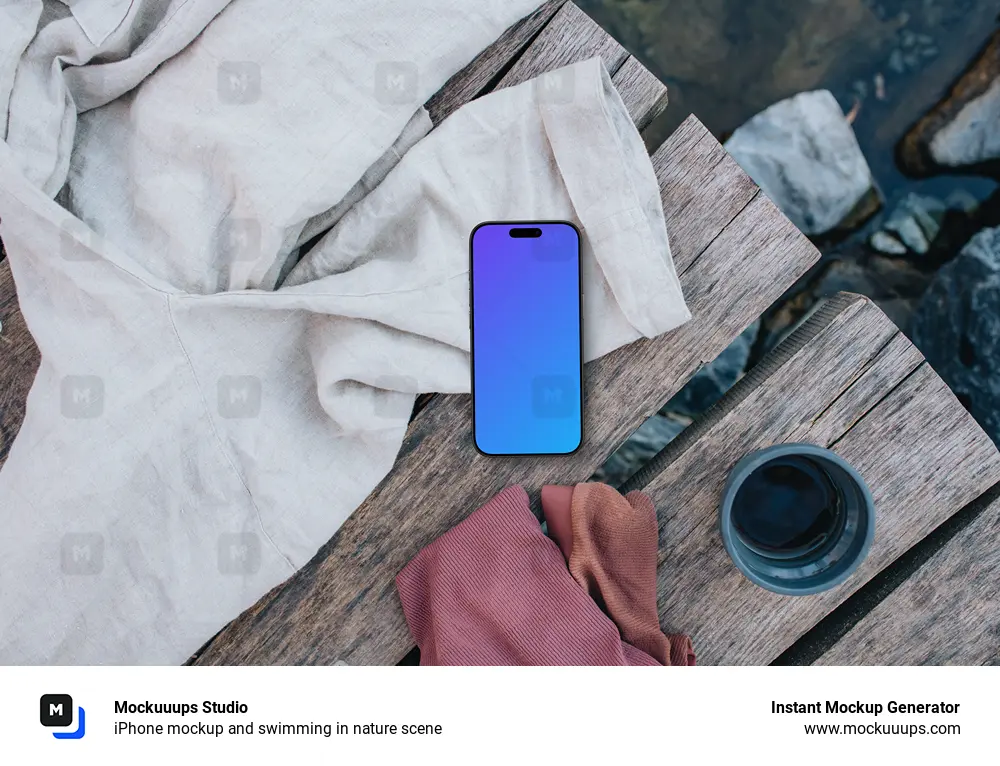 iPhone mockup and swimming in nature scene