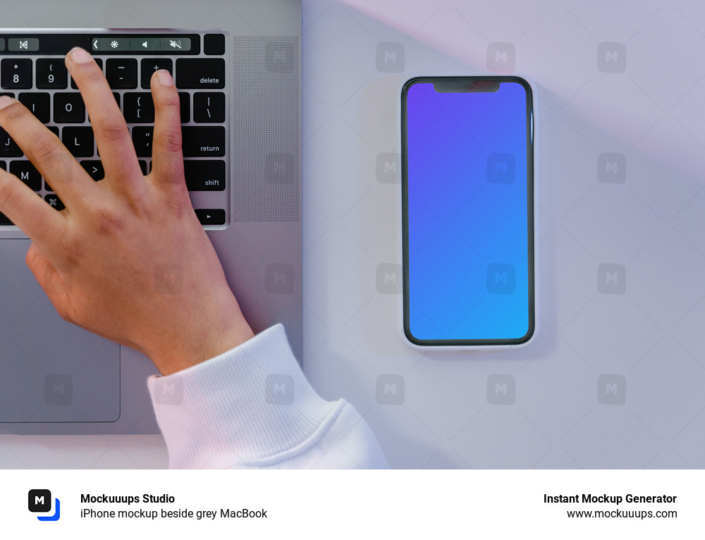 iPhone mockup beside grey MacBook