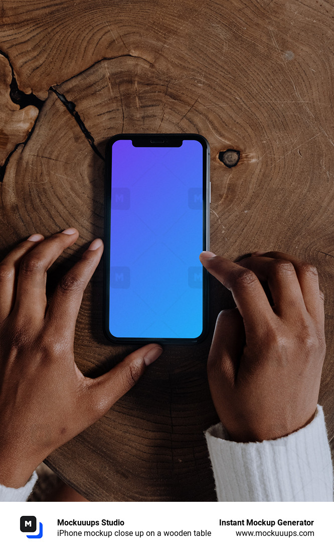 iPhone mockup close up on a wooden table