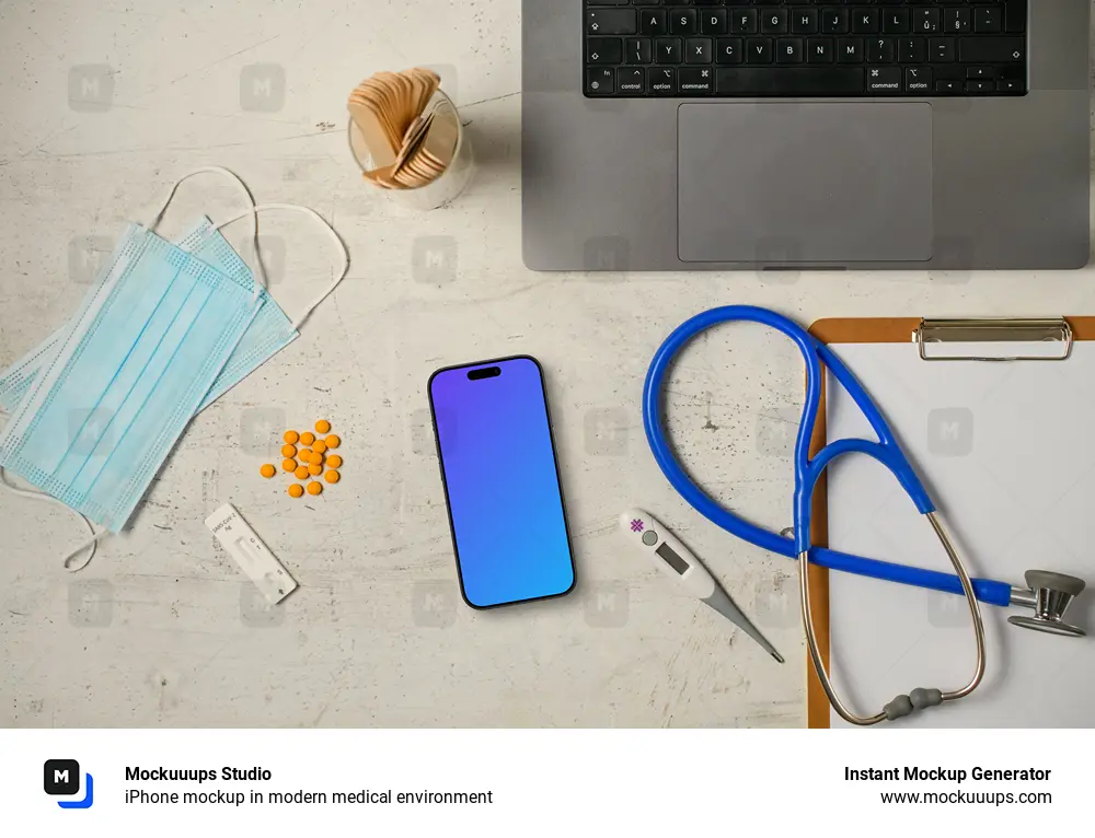 iPhone mockup in modern medical environment