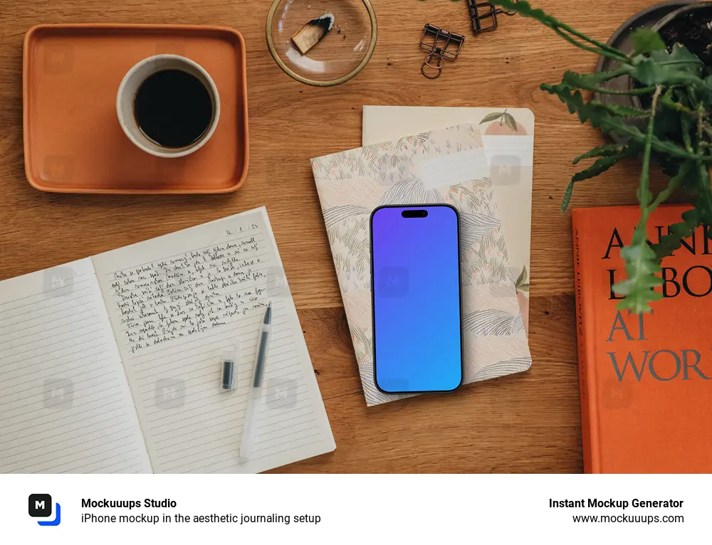 iPhone mockup in the aesthetic journaling setup