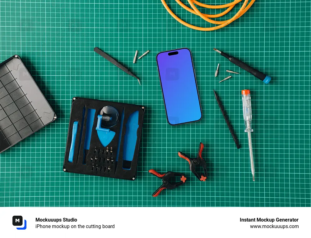 iPhone mockup on the cutting board