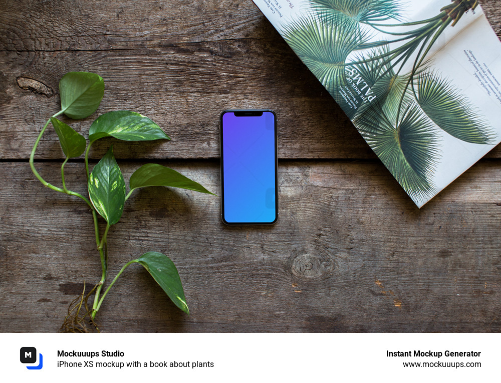 iPhone XS mockup with a book about plants