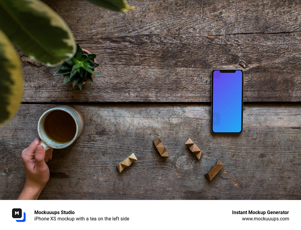iPhone XS mockup with a tea on the left side