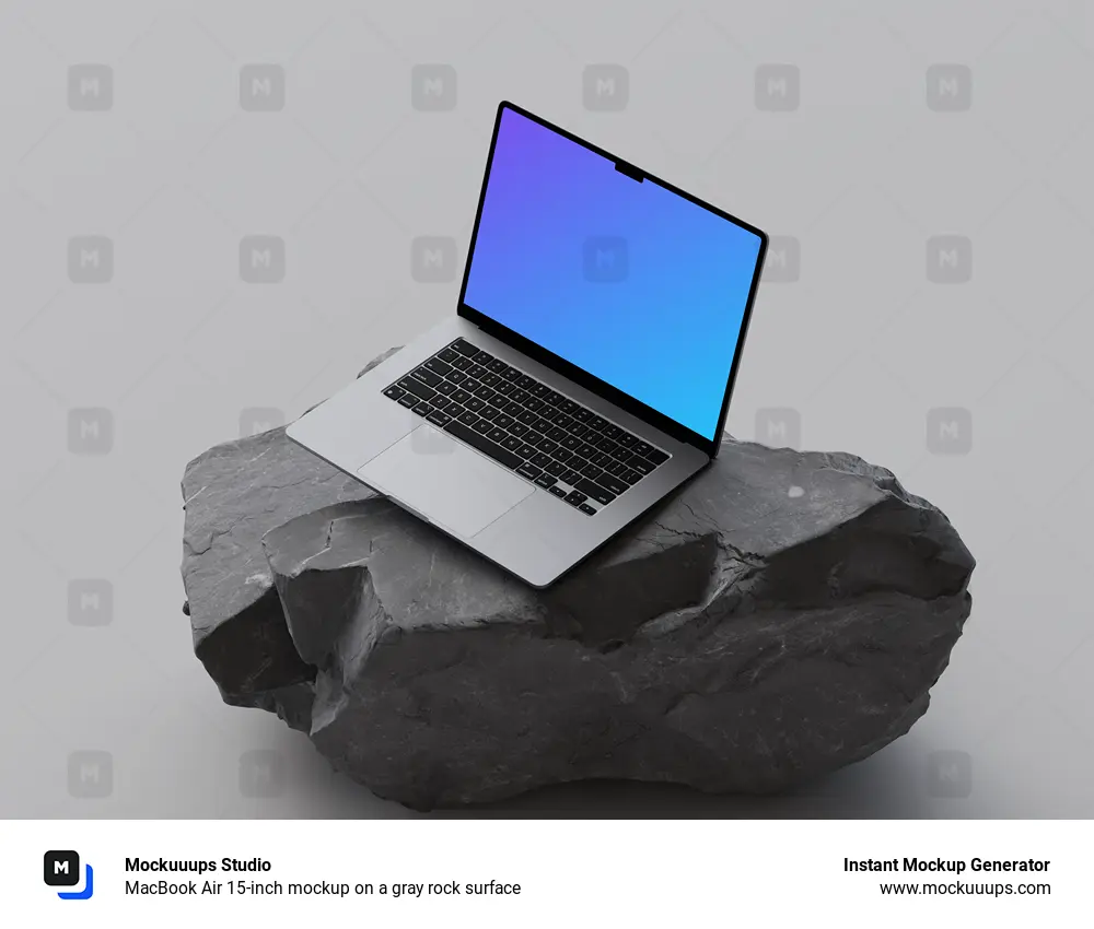 MacBook Air 15-inch mockup on a gray rock surface