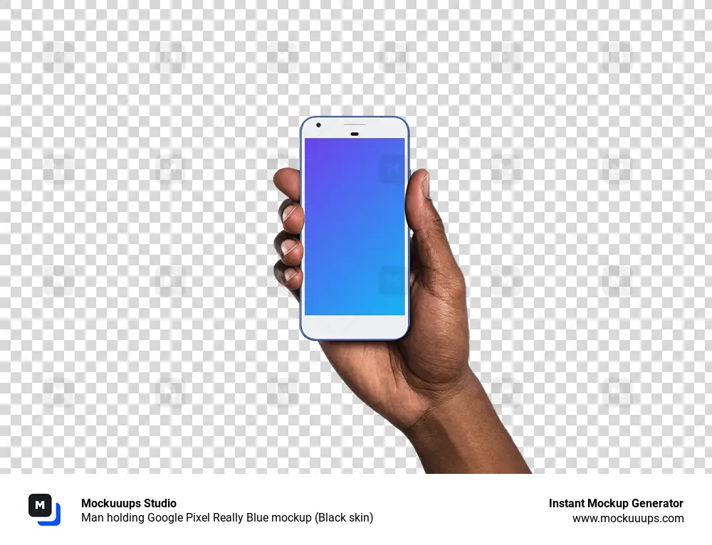 Man holding Google Pixel Really Blue mockup (Black skin)