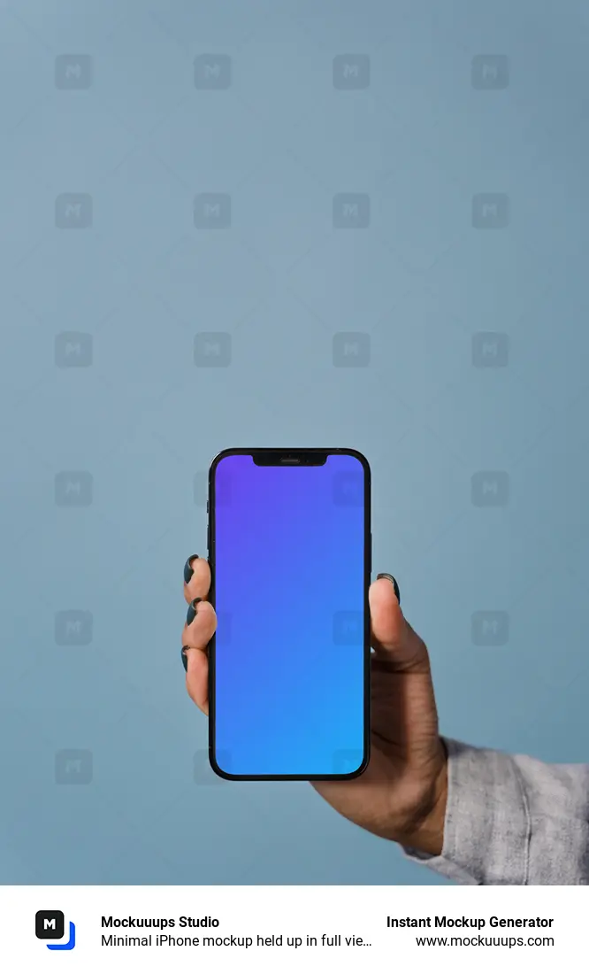 Minimal iPhone mockup held up in full view by user