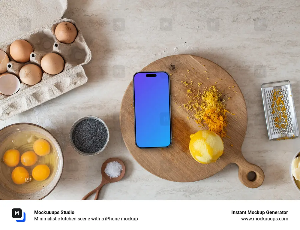 Minimalistic kitchen scene with a iPhone mockup