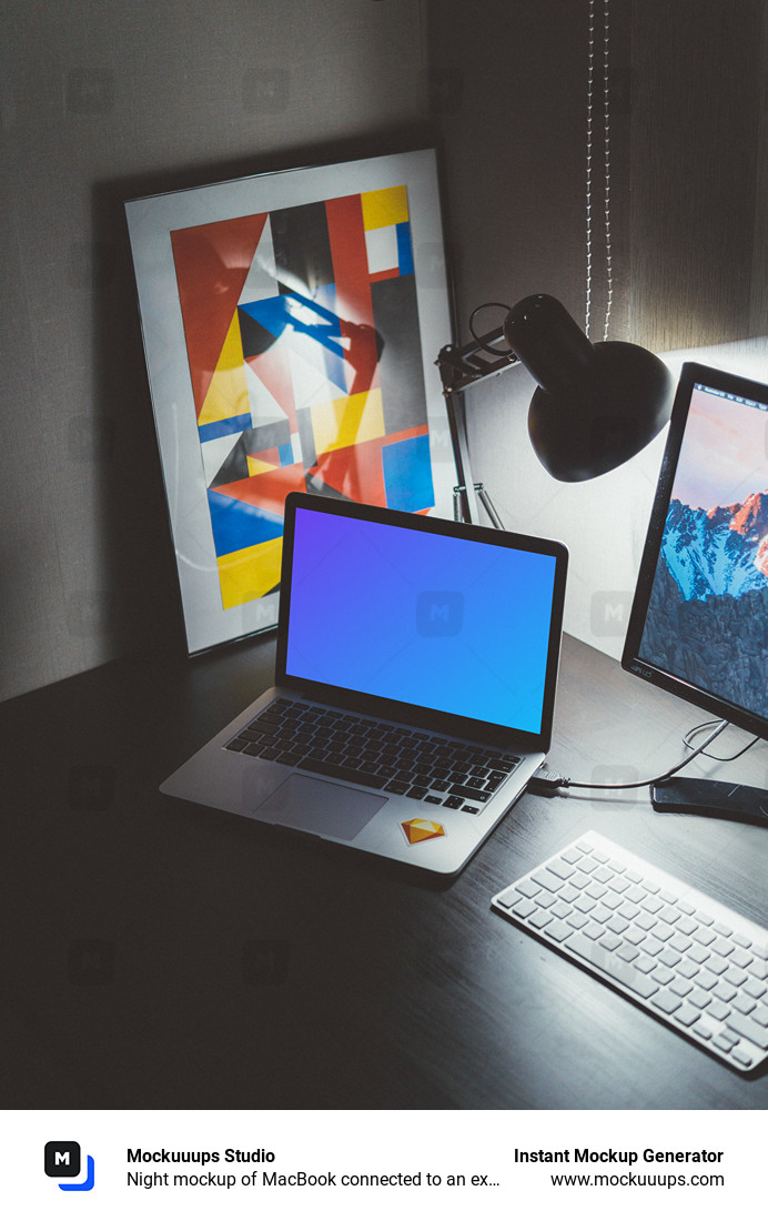 Night mockup of MacBook connected to an external screen