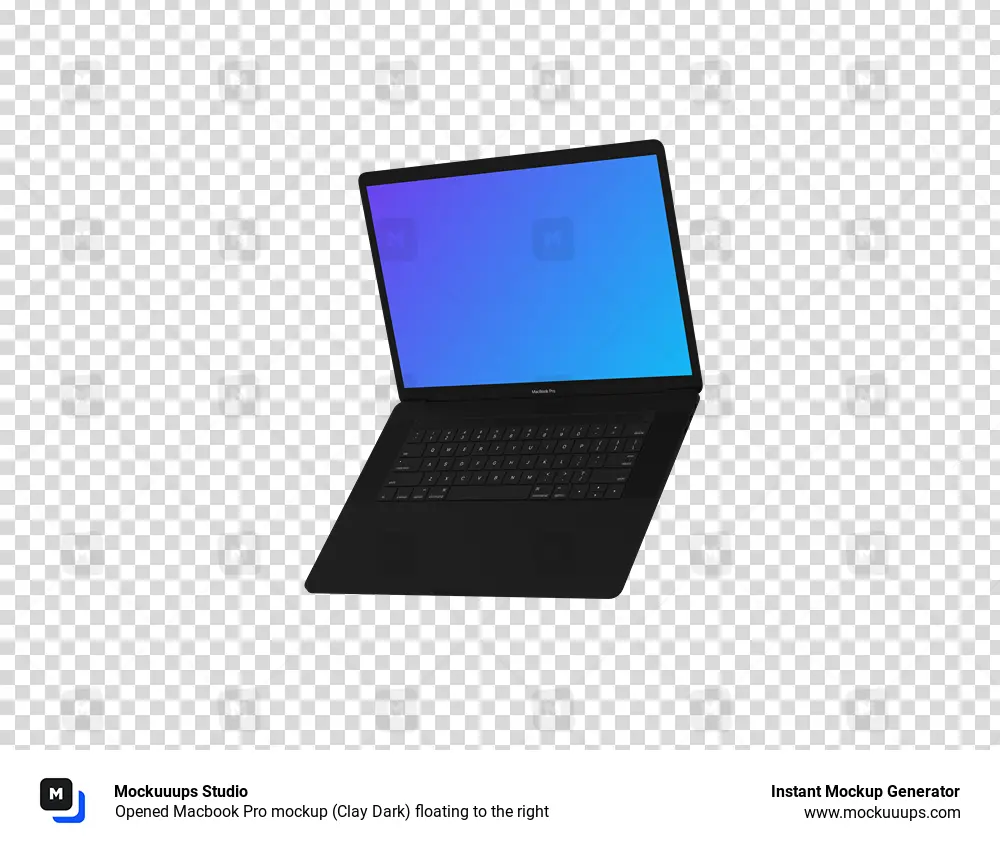 Opened Macbook Pro mockup (Clay Dark) floating to the right