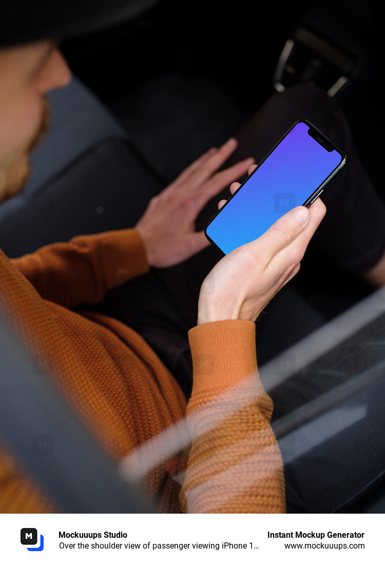 Over the shoulder view of passenger viewing iPhone 11 mockup