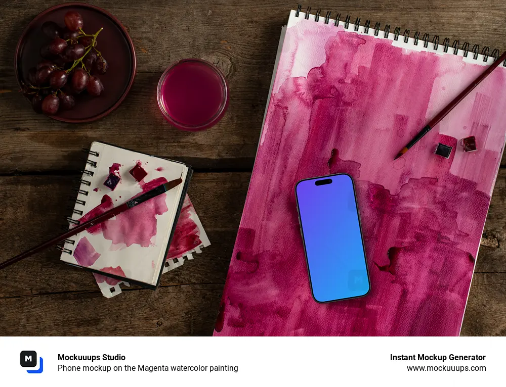 Phone mockup on the Magenta watercolor painting