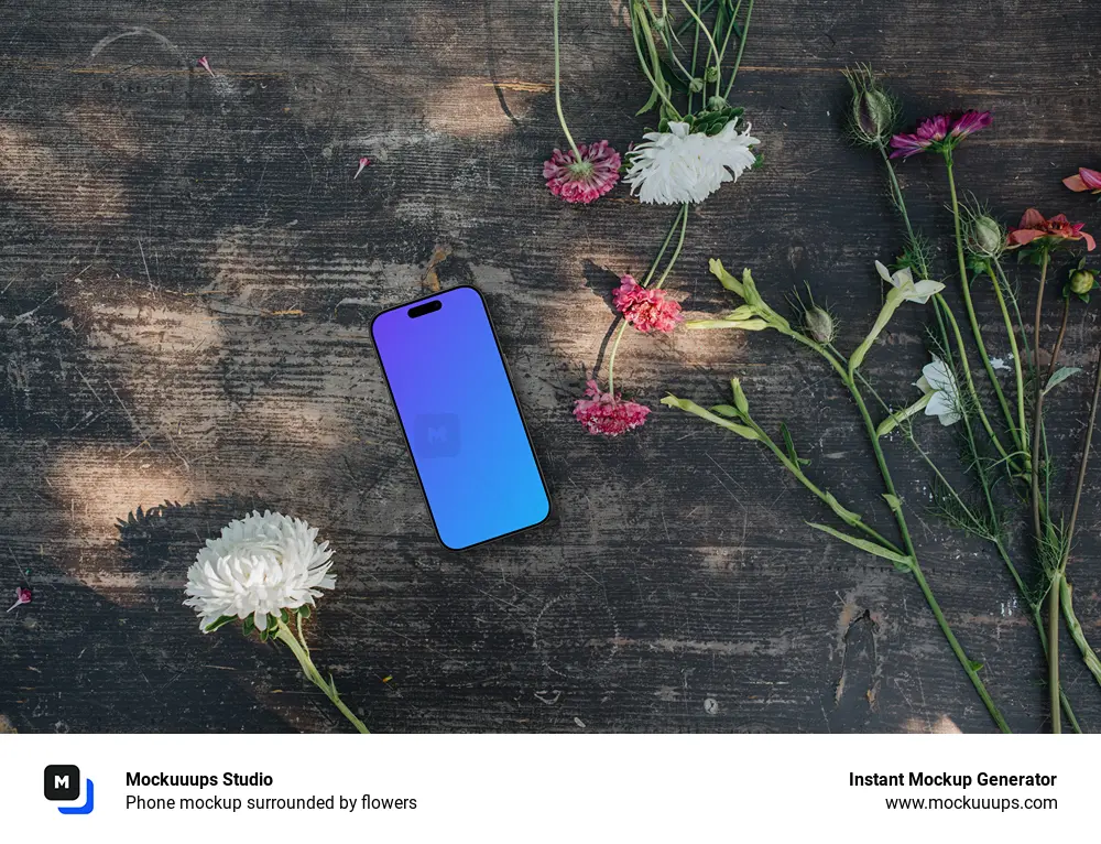 Phone mockup surrounded by flowers