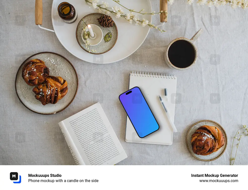 Phone mockup with a candle on the side
