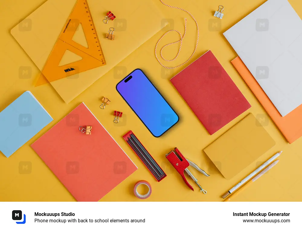 Phone mockup with back to school elements around