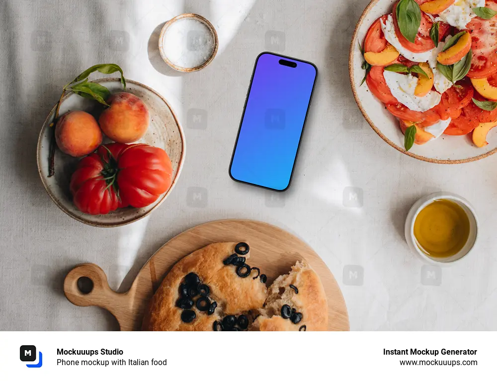 Phone mockup with Italian food